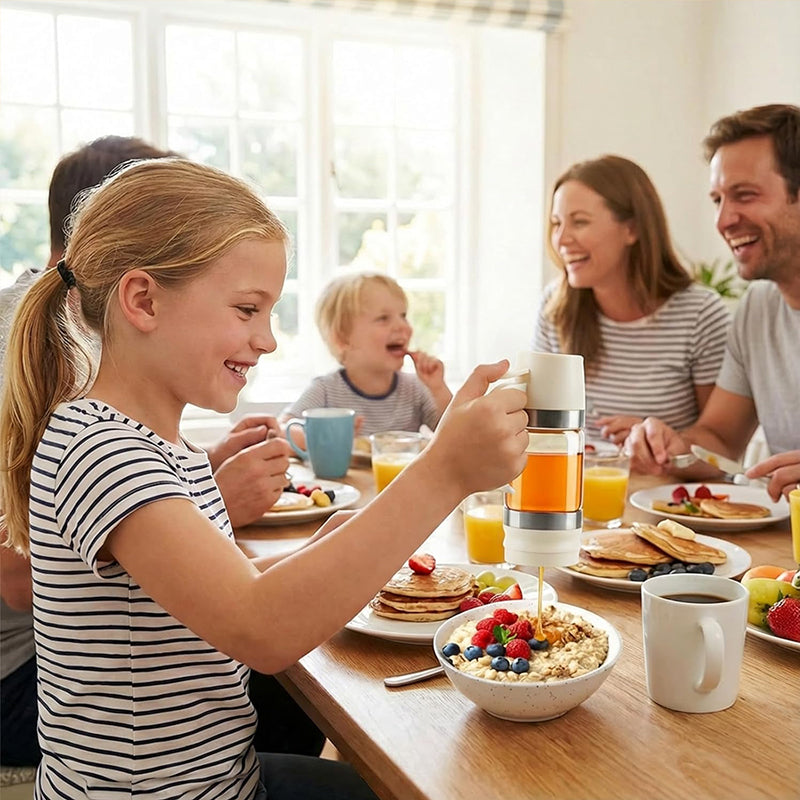 300ml Durable Glass Honey Dispenser with Handle, Transparent, Drip-Proof Press Pump for Bread, Honey Pot